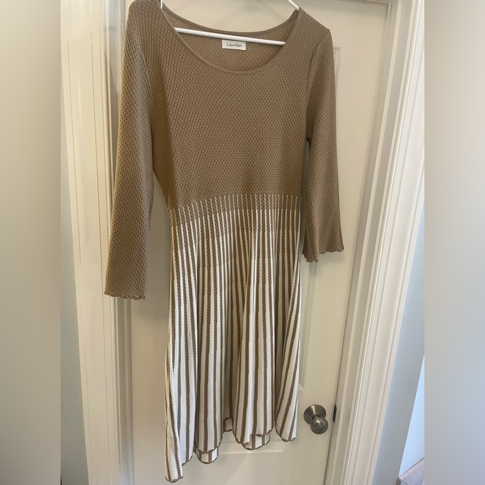 Sweater Dress.  Khakis and white.  Size medium.